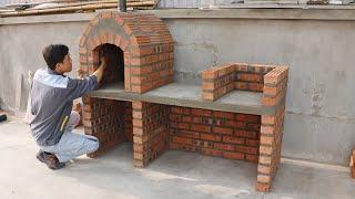 DIY pizza oven with red brick and cement