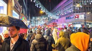 London Rain Walk ️ Crowded Oxford Street incl. Selfridges’ Christmas Celebrations 2024  4K HDR