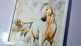 How to | Abstract Acrylic Painting Tutorial on Canvas / Horse with Gold leaf / easy technique