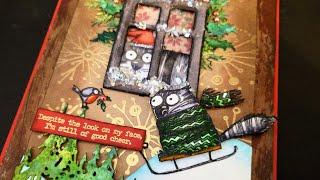 #christmascrafts #mixedmediatag with #timholtz "frosted crystal & chalk technique" + #snarkycats