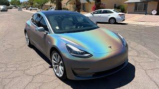 Second Most Popular Tesla Wrap Color 3M Satin Psychedelic Full Vinyl Wrap Start to Finish!