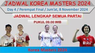 Jadwal Perempat Final Korea Masters 2024 Hari Ini │ Day 4 │ 3 Wakil Indonesia Babak Perempat Final │