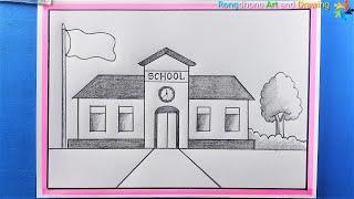 School Scenery Drawing |  My School Art | Drawing scenes from our school