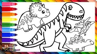 Drawing and Coloring 5 Dinosaurs  T-REX and More  Drawings for Kids