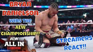 Streamers React!! Bryan Danielson wins the AeW World Championship at All In 2024!! #aew #aewallin