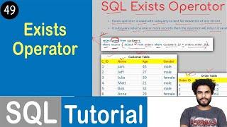 #49 Exists Operator in SQL | SQL Tutorial