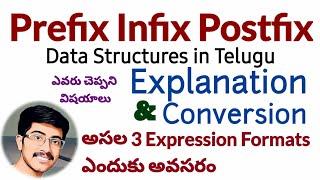 Prefix Infix Postfix in telugu | Why 3 formats? Conversion & in detail explanation | Vamsi Bhavani