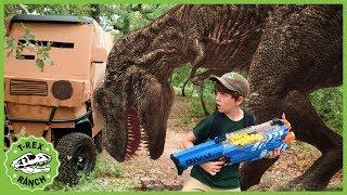 Dinosaur Box Fort Challenge & Escape! Giant T-Rex Dinosaurs for Kids Adventure with Nerf Toys