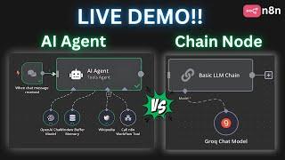 When to use AI Agent vs Chain Node in n8n (Live Demo - NO CODE)