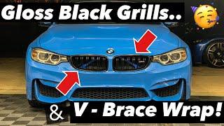 How to Install GLOSS BLACK GRILLS, WRAP V-BRACE & CARBON AIR SCOOPS - BMW M4/M3 F80/F82/F83