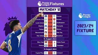 Matchweek 12: Premier League match Schedule  | English Premier League Fixtures Today