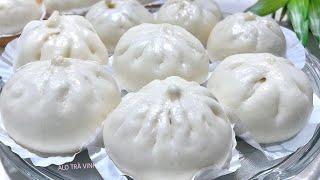 BÁNH BAO NHÂN THỊT- Cách làm Bánh Bao Xốp Mềm Trắng Ngon chỉ với Bột Mì- Steamed meat buns