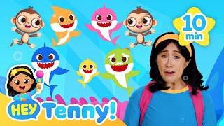  Five Little Monkeys and Sharks are Jumping on the Bed | Nursery Rhymes | Sing Along | Hey Tenny!