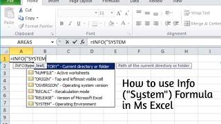 HOW TO USE INFO ("SYSTEM") FORMULA IN MS EXCEL | TUTORIAL IN MS EXCEL | #microsoft #excel #tutorial