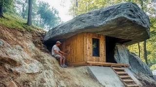 The HIDDEN CABIN Built Under a Massive ROCK | Start to Finish by @lesnoy