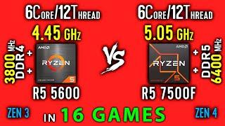 Ryzen 5 5600 vs Ryzen 5 7500F Test in 16 Games or R5 7500F vs R5 5600