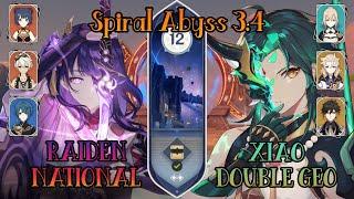 Raiden National  &  Xiao Double Geo - Spiral Abyss 3.4 - Floor 12 - 9 Stars - Genshin Impact