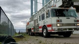 GovDeals: 1984 Pierce Arrow Tower Ladder FIRE TRUCK w/ PUMP