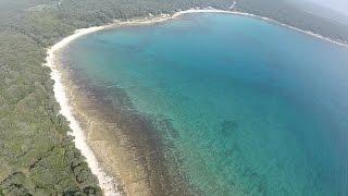 Aerial video of seaside near Rovinj, Istra, Croatia
