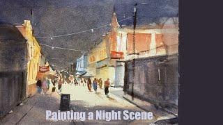 Painting  a night scene in watercolor