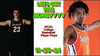 College Basketball Player Props Today! 11-25-24 #ncaabasketball #parlays #sports #prizepicks