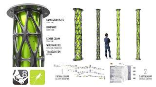 Parametric Column Structure Design with Connection and Hardware Using Rhino 8 3D #Grasshopper