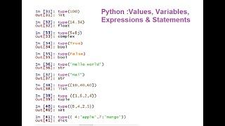 3. Python -Values, Variables, Expressions, Statements - #pythonvalues,#variables