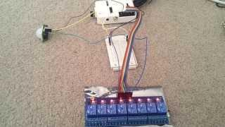 Raspberry Pi + Motion sensor PIR + 8 channel relay (light home automation project)