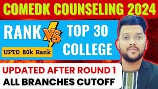 COMEDK Counseling 2024 Rank Vs College Vs Branch  | Top 30 College safe rank updated after round 1