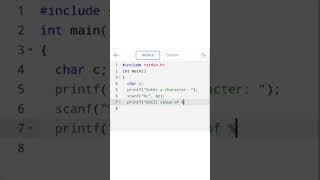 C Program to Find ASCII Value of a Character. #c #cshorts #ctutorials #shorts #coding