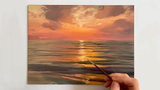 Sunset Painting Tutorial: Paint a Colourful Ocean Sunset for Beginners Step by Step