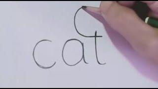  Very Easy! How to turn Words Cat Into a Cartoon Cat. (Wordtoons) learning step by step for kid