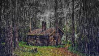 The sound of rain to sleep. Fall asleep to the sound of rain in forest next to a forest hut.