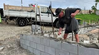 Filling up the foundation concrete block