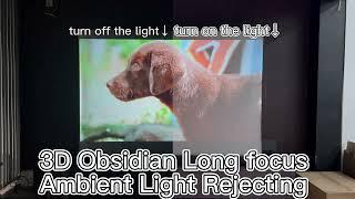 Contrast effect of 3D Obsidian Long focus Ambient Light Rejecting screen on and off of light!