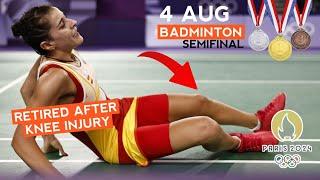 4 Aug⁉️Carolina Marin Retired after knee injury semifinal badminton Olympic Paris