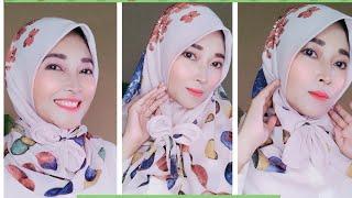 Tutorial Hijab Segiempat Motif Premium Simple  Dengan Aksen Pita untuk Pesta dan kantoran