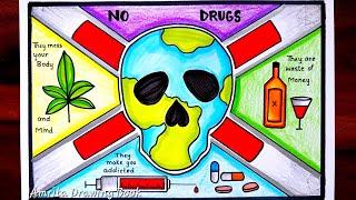 International Day against Drug Abuse Drawing | Say No to Drugs Poster | Drug abuse awareness poster