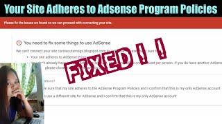 Your Site Adheres to AdSense Program Policies | How to Fix