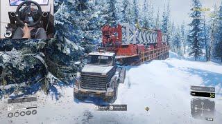 Transporting an oversized oil rig trailer - SnowRunner | Logitech g29 gameplay