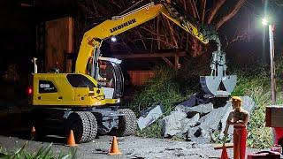 Rock slide on the road, RC Excavator Liebherr A918, Sweeper Truck, Blowpatcher road reparation.