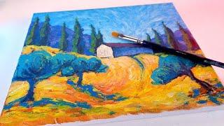 Van Gogh Style painting lesson: Acrylic painting for beginners | Art therapy - just music and art