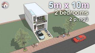 Two Storey House Design 5m x 10m, 2 bedrooms ● 3D House Design