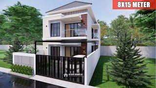 DESAIN RUMAH 8X15 METER 2 LANTAI 4 KAMAR TIDUR