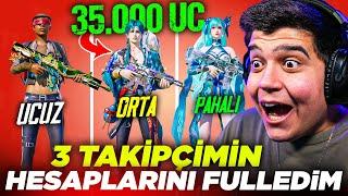 3 TAKİPÇİMİN HESABINA 35.000 UC YÜKLEYİP FULLEDİM!! NİHAİ SET ÇIKTI UCUZ,ORTA, PAHALI | PUBG MOBILE