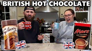 Americans Try Weird British HOT CHOCOLATE for the First Time! *delicious*