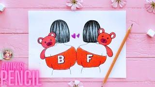 Easy BFF drawing || how to draw you and your best friend || drawing pictures girl best friend easy