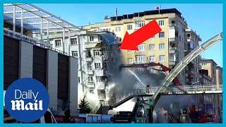 Turkey earthquake: Terrifying moment building collapses during demolition