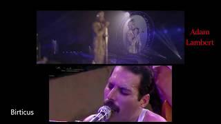 Freddie Mercury and Adam Lambert Side by Side Comparison | We are the Champions - Queen