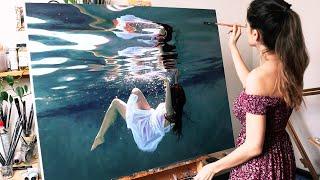 I painted myself underwater | Oil Painting Time Lapse | Realistic Underwater Scene